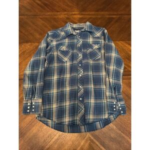 Wrangler Western Plaid Snap Button Long Sleeve Shirt Tall XLT‎ Blue |E1